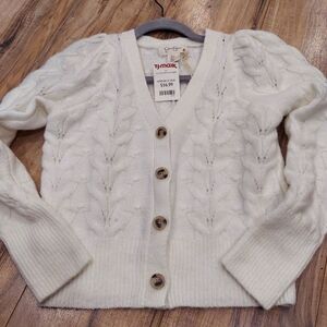 Womens Jessica Simpson Button Down White Cropped Cable Sweater Sz  S NWT